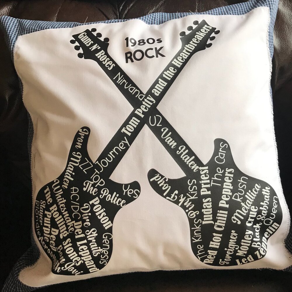 Handmade Pillow Cover, 1980s Rock Bands Guitars Music Room Decor 18 x 18 inches - Picture 3 of 16